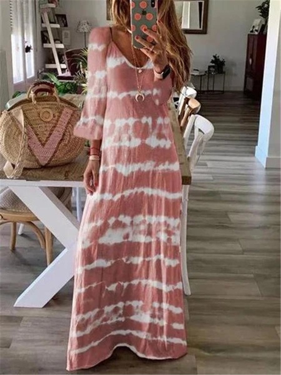Bohemian Vintage Vacation Beach Tie-Dye Maxi Dress