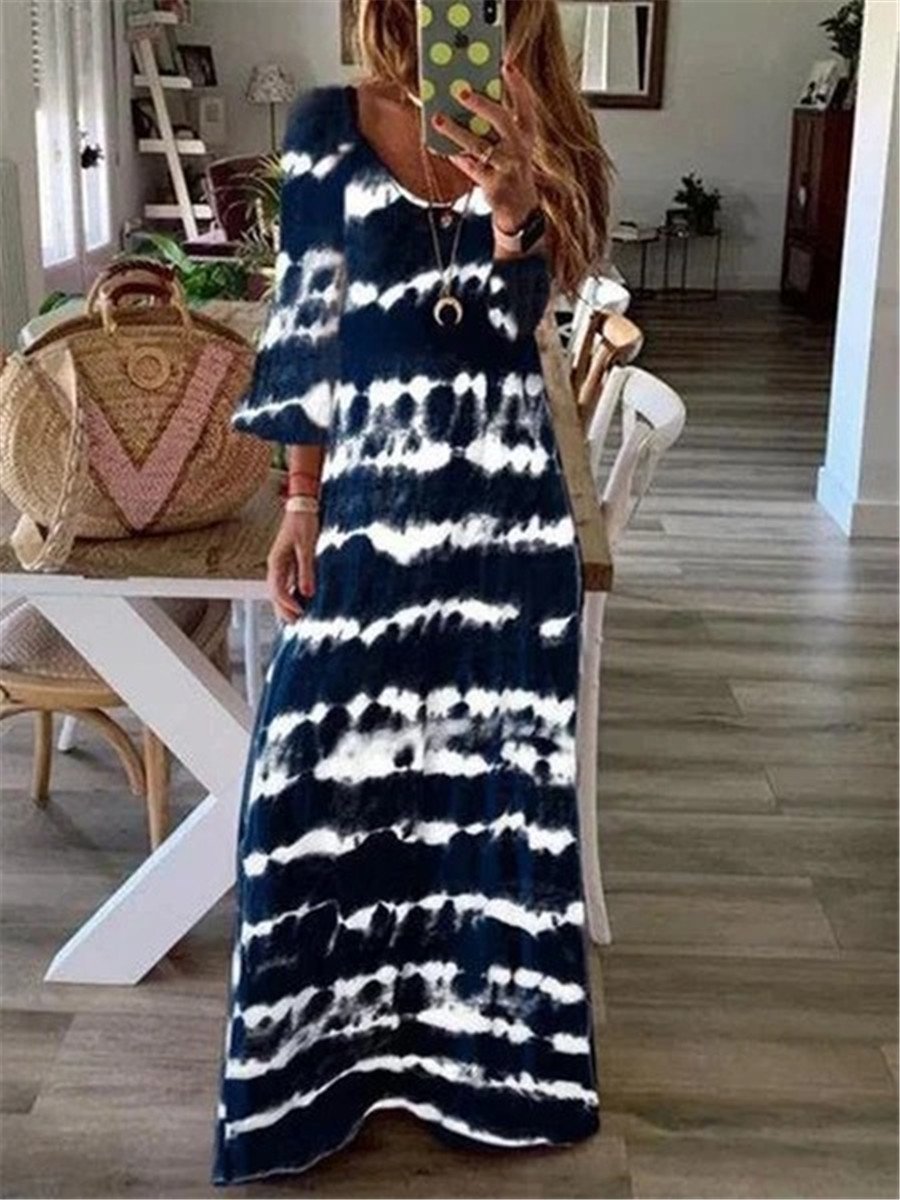Bohemian Vintage Vacation Beach Tie-Dye Maxi Dress